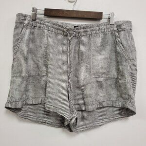 J Crew Women Linen Blend Striped Drawstring Short Size XL Beach Coastal Vacation